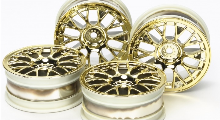 Tamiya RC Med Narrow Mesh Wheels 4pcs - Gold Plated/Offset +2
