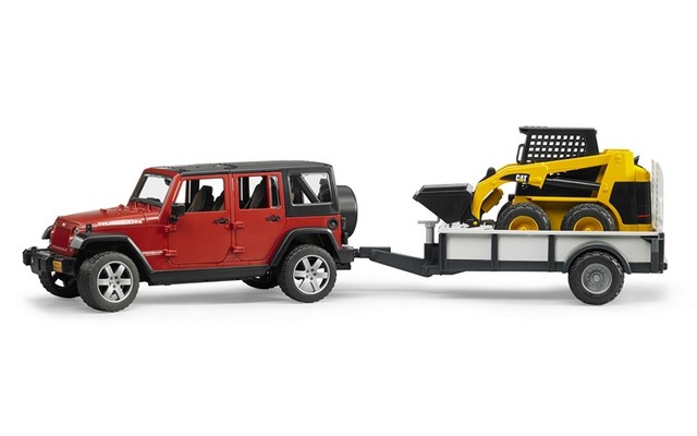 Bruder Jeep Wrangler UR with trailer and Cat Skid Steer Loader