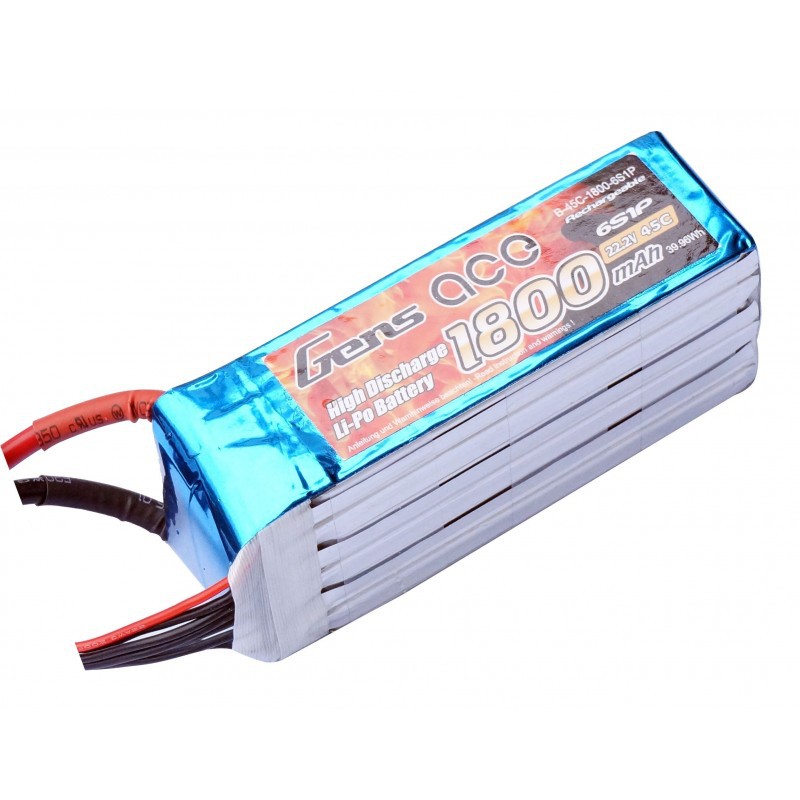 Gens Ace 6S1P 1800mAh 22.2V 45C Lipo Battery Pack for Goblin 380