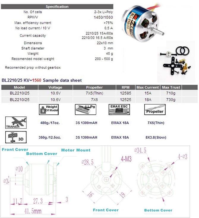 EMAX BL2210/25 227Watt 1560kvBrushless Motor