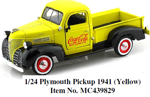 Motor City Classics Coca-Cola 1/24 Plymouth Pickup 1941 (Yellow)